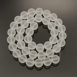 Frosted Transparent Round Glass Beads Strands