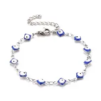 Enamel Rhombus with Evil Eye Link Chains Bracelet