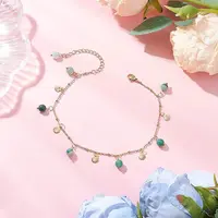 Dyed Natural Banded Agate Round & 304 Stainless Steel Shell Shape Tassel Anklets for Women