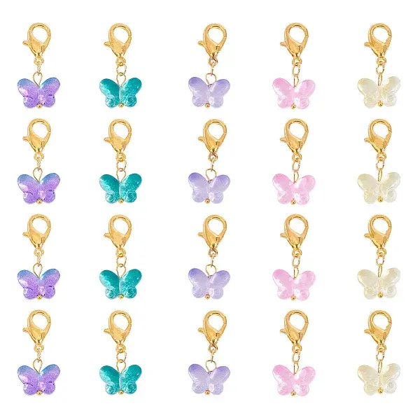 60Pcs Colorful Butterfly Glass Pendant Decorations