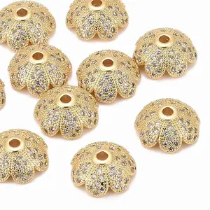 Eco-Friendly Multi-Petal Flower Brass Micro Pave Cubic Zirconia Bead Caps