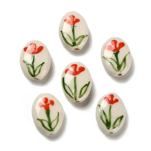 Flower Theme Printed Handmade Porcelain Beads