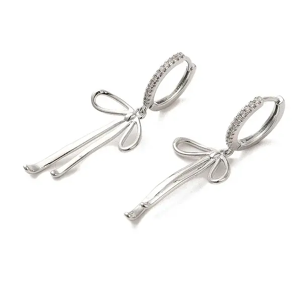 Bowknot Brass Micro Pave Clear Cubic Zirconia Hoop Earrings for Women