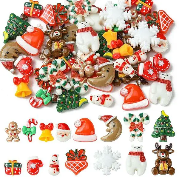 45Pcs 15 Styles Christmas Opaque Resin Cabochons