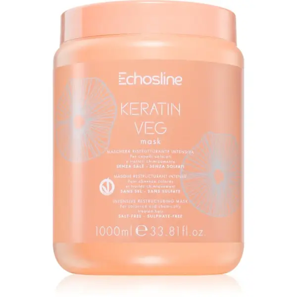 Echosline Keratin veg Mask intenzivní vyživující maska na suché a porézní vlasy s aminokyselinami 1000 ml