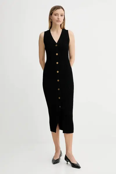 Šaty MICHAEL Michael Kors černá barva, midi, přiléhavé, MT5832533D