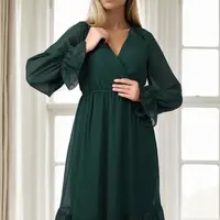 11353 Dewberry Lined Double Breasted Chiffon Dress-Khaki