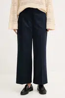 Kalhoty Tommy Hilfiger dámské, tmavomodrá barva, široké, high waist, WW0WW45791