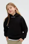 Dětská bavlněná mikina Calvin Klein Jeans černá barva, s kapucí, hladká, IB0IB02525