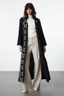 Trendyol Black Printed Woven Cap & Abaya & Abaya