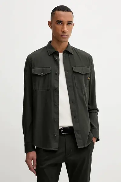 Bavlněná košile G-Star Raw pánská, zelená barva, regular, s klasickým límcem