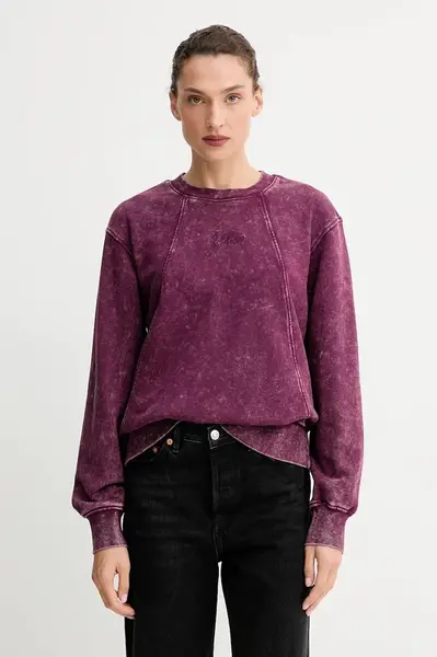 Bavlněná mikina G-Star Washed a line script dámská, vínová barva, hladká, D27173-D969