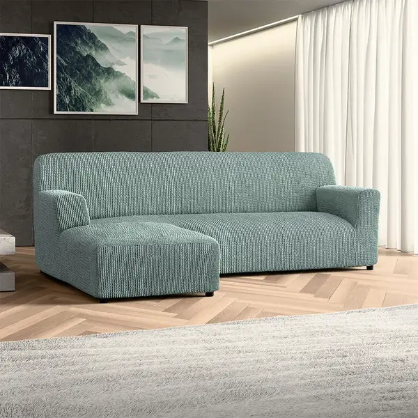 Bielastické potahy COSTINA mátová sedačka s otomanem vlevo (š. 170 - 300 cm)