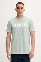 Bavlněné tričko HUGO Dulivio pánské, zelená barva, s potiskem, 50467556