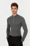 Trendyol Smoke Fitted Cotton Half Turtleneck Plain Knitwear Sweater