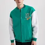 DEFACTO Oversize Fit College Collar Bomber Printed Soft Pillow Cardigan