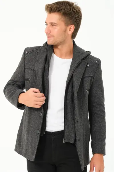 K7532 DEWBERRY MEN'S COAT-DIAGONAL ANTHRACITE