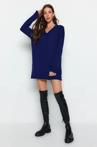 Trendyol Navy Blue Mini Knitwear Soft Texture Dress