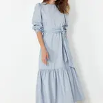 Trendyol Light Blue Belted Midi Denim Dress