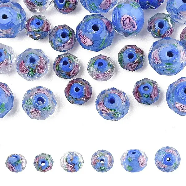 30Pcs 3 Styles Handmade Gold Sand Lampwork Beads Strands