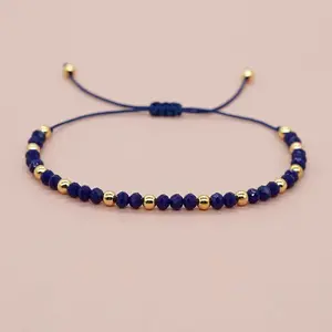 Glass & Brass Round Beads Braided Bead Bracelets