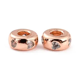 Brass Micro Pave Clear Cubic Zirconia Beads
