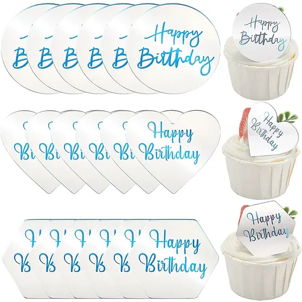 21Pcs 3 Styles Mirror Effect Acrylic Birthday Cupcake Insert Card Decoration