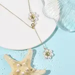 Adjustable Brass Shell Pearl Beaded Flower Pendant Lariat Necklaces