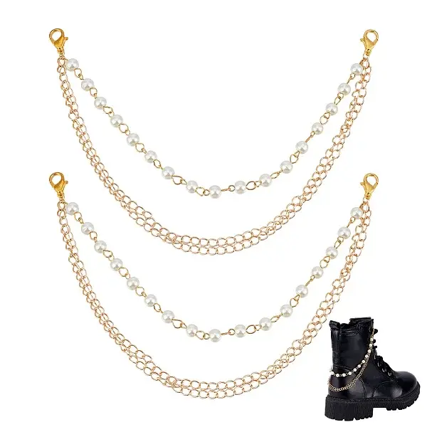 2Pcs Glass Pearl & Brass Chains Boot Strap Chains