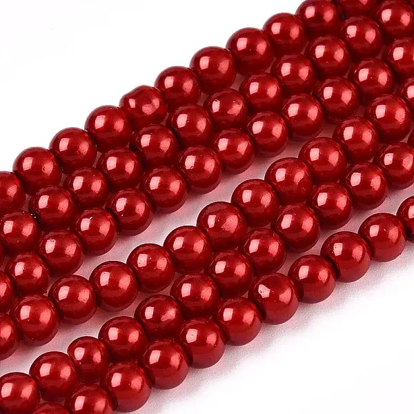 Baking Paint Pearlized Glass Pearl Round Bead Strands