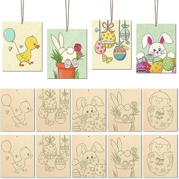 1 Set Unfinished Wood DIY Painting Pendant Decoration