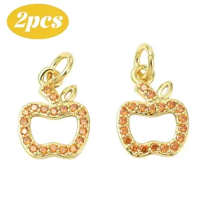 2Pcs Brass Micro Pave Cubic Zirconia Charms