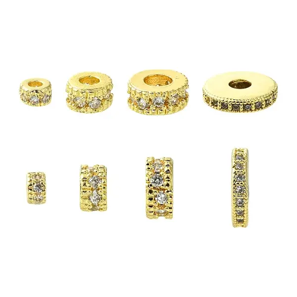 8Pcs 4 Styles Brass Micro Pave Cubic Zirconia Beads