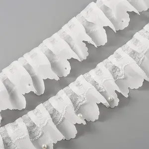 Polyester Organza Ruffled Pleated Lace Fabric Trim