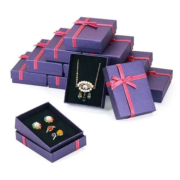 Rectangle Paper Jewelry Set Storage Boxes with Bowknot