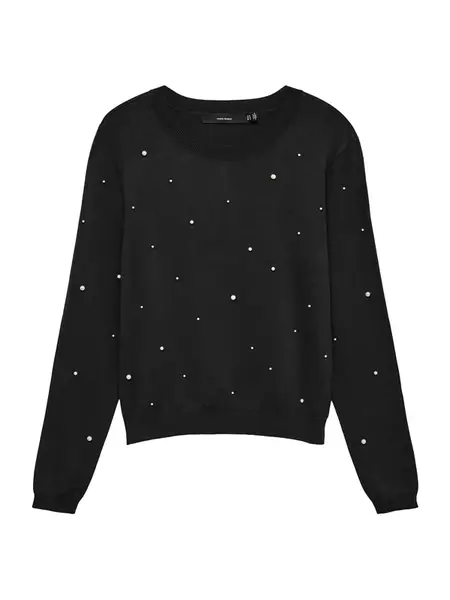 VERO MODA Sveter 'VMNEWGLORY'  čierna / perlovo biela