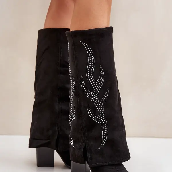 FS1 Zdobené čižmy s prevráteným zvrškom na podpätku čierne Ivilta
