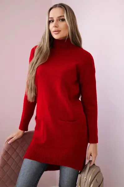 Red sweater with stand-up collar