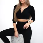 Ribbed crop top set in black