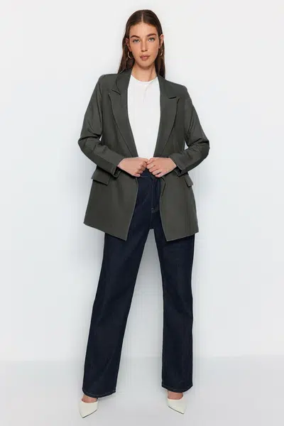 Trendyol Anthracite Lined Double Breasted Woven Blazer Jacket
