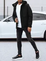 Pánska čierna prechodná bunda s kapucňou