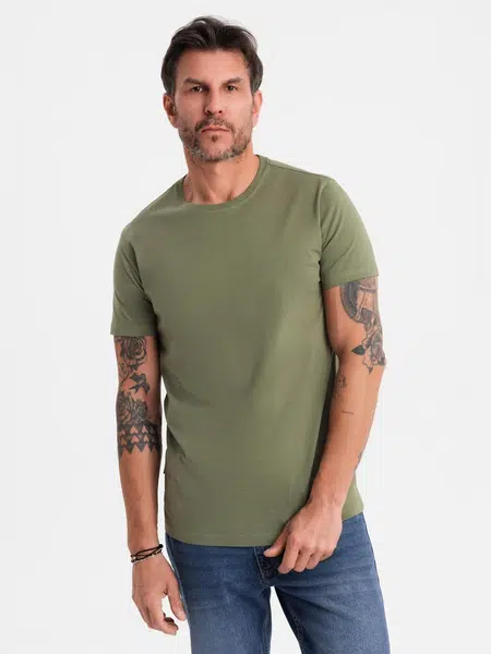 Ombre BASIC men's classic cotton T-shirt - khaki