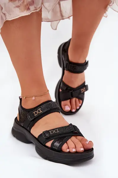 Boto Dámske Sandále S Flitrami Na Suchý Zips Čierne Gonev