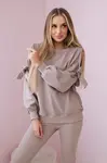 Women's set of sweatshirt with bow and leggings - dark beige