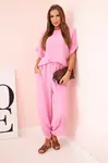 Kesi Włoski Komplet z viskózy blúzka + nohavice svetloružová