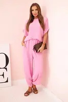 Kesi Włoski Komplet z viskózy blúzka + nohavice svetloružová