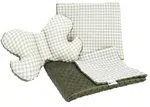 Medi Partners Set: Quilt with stroller pillow + butterfly – Checkered + green Minky