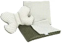 Medi Partners Set: Quilt with stroller pillow + butterfly – Checkered + green Minky