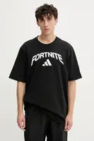 Bavlněné tričko adidas Fortnite pánské, černá barva, s potiskem, JV8012