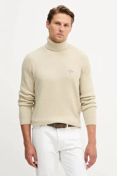 Vlněný svetr Aeronautica Militare pánský, béžová barva, s golfem, MA1583UL00903